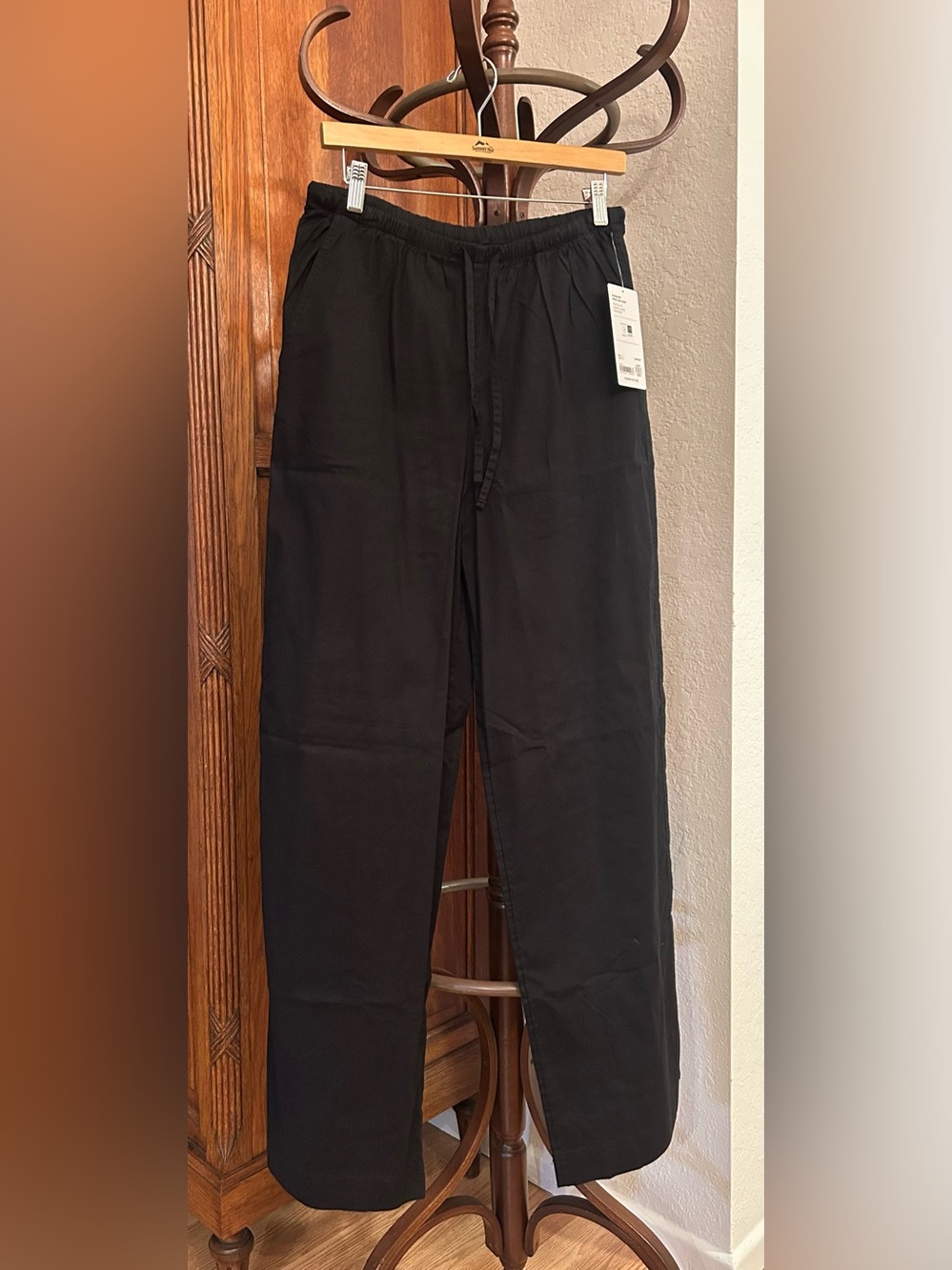 NWT Athleta Paradise Wide Leg Black Linen-Blend Drawstring Pants TALL